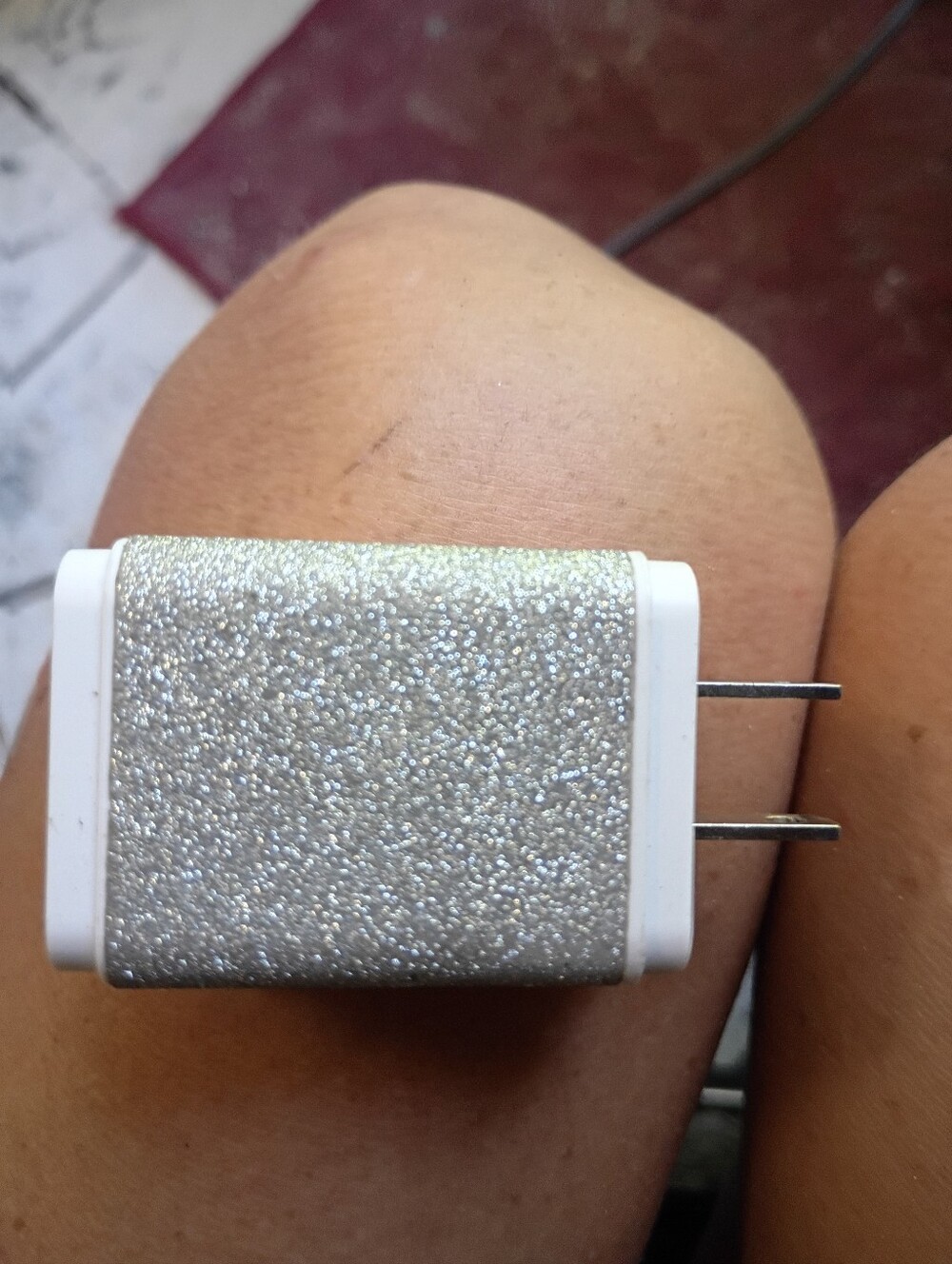 Silver Glitter USB Wall Charger Adapter